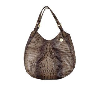 Brahmin Anne Bag Mocha Melbourne Croc Embossed Hobo Purse Handbag